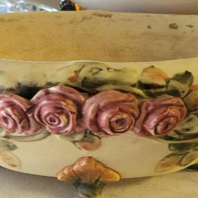Weller Art Pottery "Roma" Style Rose Motif Handled Console Bowl