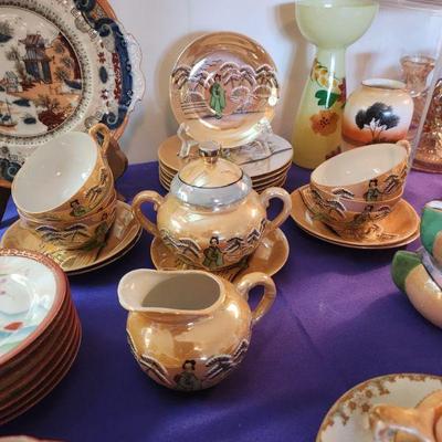 Vintage Peach Lusterware Hand Painted Tea Set