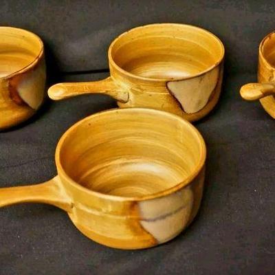 4 Sango Splash Brown Open Handled Onion Soup Bowls
