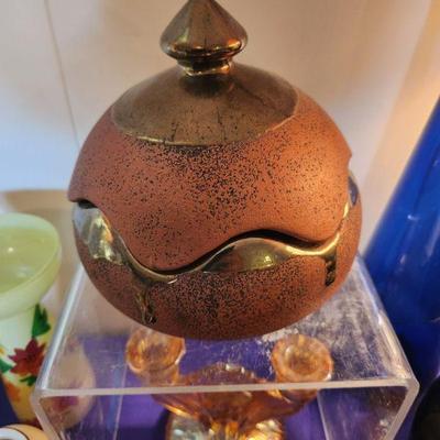 Large Dripping Gold Art Pottery Dish