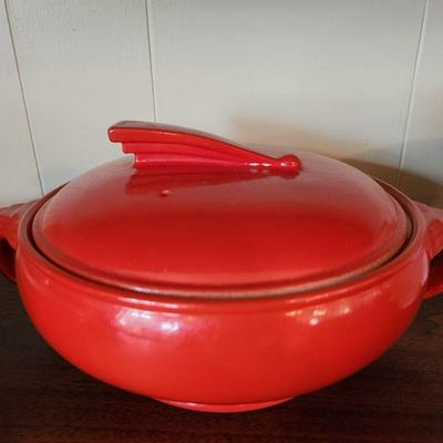 Vintage Hall Sundial Casserole Dish Chinese Red Art Deco