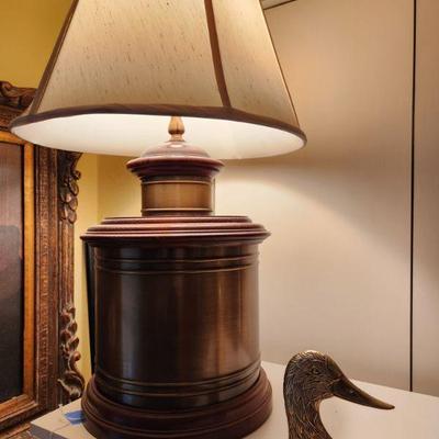 Mid Century Wood and Brass Tea Canister/Tin Table Lamp