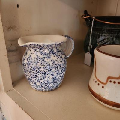 Casey Pottery Pitcher Blue & White Vintage