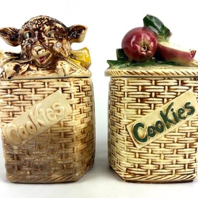 #158 • McCoy Woven Basket Cookie Jars - Lamb (1956) and Apples
WWW.LUX.BID
