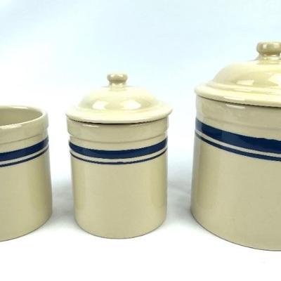 #17 • Friendship Pottery Roseville Blue Stripe Canister Collection - 3 Pieces
WWW.LUX.BID