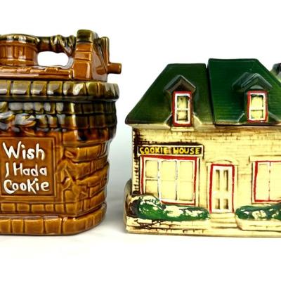 #163 • Two McCoy Cookie Jars - 1950's Cookie House & Brown Wishing Well
WWW.LUX.BID
