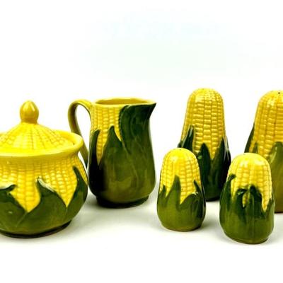 #9 • Vintage Shawnee Corn King Sugar Bowl, Creamer & Salt & Pepper Shakers
WWW.LUX.BID