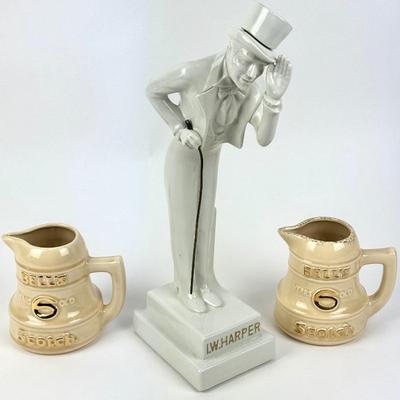 #212 • I.W. Harper Hall Kentucky Straight Bourbon Whisky Ceramic Decanter "The Gentleman" and 2 Bell's Scotch Whisky...