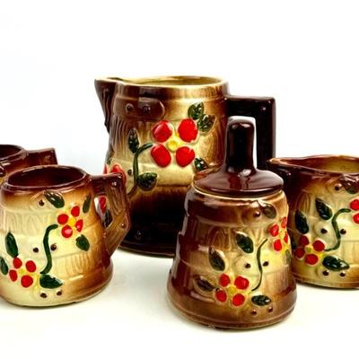 #11 • Vintage American Bisque Butter Churn Pitcher, Creamer, Sugar Bowl & Two Mugs
WWW.LUX.BID