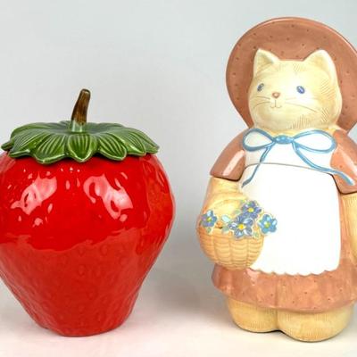 #144 • Two Cookie Jars- California Original Strawberry & Treasure Craft Stitich in Time Cat
WWW.LUX.BID