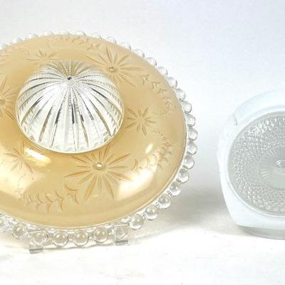 #220 • Vintage Starburst Peach Glass Lightshade And Vintage Art Deco Glass Light Shade
WWW.LUX.BID