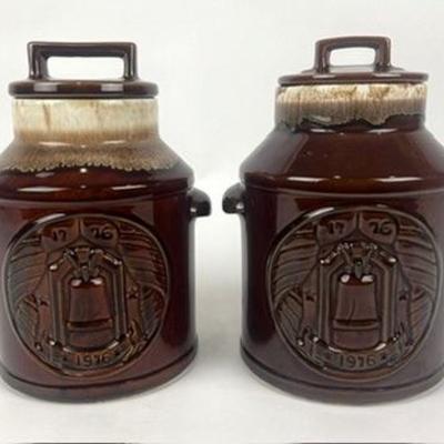#325 • Vintage McCoy "Liberty Bell" Brown Drip Glaze Cookie Jars (2)
WWW.LUX.BID