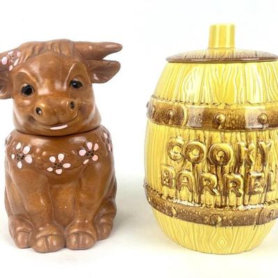 #117 • Twin Winton Ferdinand The Bull Cookie Jar And Royal Haeger Cookie Barrel Cookie Jar
WWW.LUX.BID