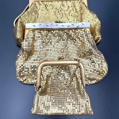 #227 • Whiting & Davis Golden Metal Mesh Purses with Pinch Snap Closures - 3 Pieces
WWW.LUX.BID