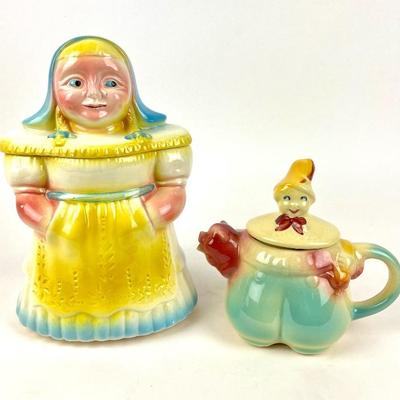 #211 • Robinson Ransbottom Pottery Co. & Shawnee Dutch Girl Cookie Jar & "Tom The Piper's Son" Clown Pig Teapot...