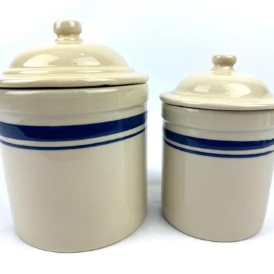 #19 • Friendship Pottery Roseville Blue Stripe Canister Collection - 2 Pieces
WWW.LUX.BID
