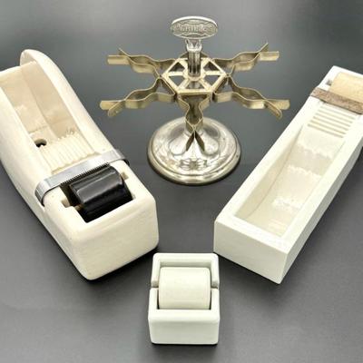 #247 • Two Porcelain Tape Dispenser/Stamp Moisteners, 1 Cook’s Moistener, 1 Rubber Stamp Holder
WWW.LUX.BID