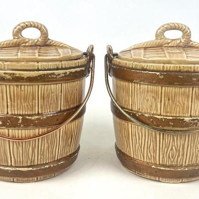 #327 • McCoy "Oak Barrel" Cookie Jars With Metal Handles And Basket Weave Lids (2)
WWW.LUX.BID