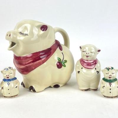 #191 • Shawnee Pottery Smiley Pig Pitcher And Salt And Pepper Shakers (6 Pieces)
WWW.LUX.BID