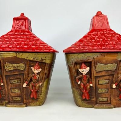 #213 • Two 1970's Pixie Elf Schoolhouse Cookie Jars
WWW.LUX.BID
