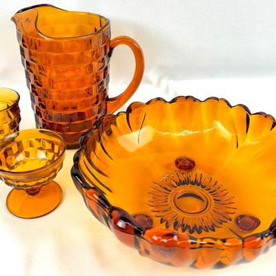 #199 • Indiana Glass Colony Whitehall Pitcher, 2 Glasses, and Sunflower Bowl
WWW.LUX.BID