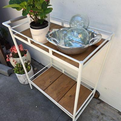 Indoor outdoor teak and powder coated all weather bar cart 
