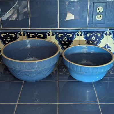 Antique Blue Stoneware Mixing Bowls 