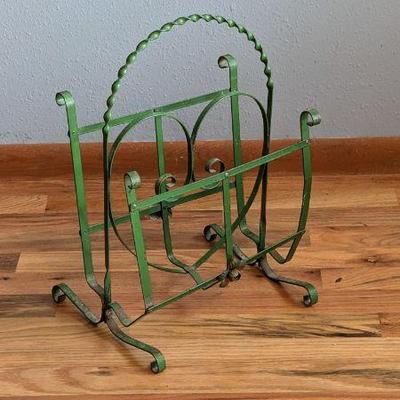 Antique Green Metal Magazine Rack