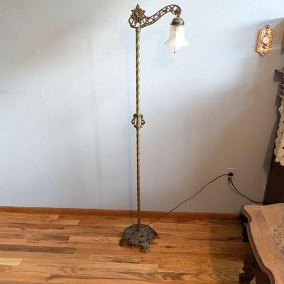  Antique Brass Floor Lamp with Ornate Details