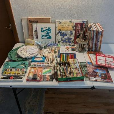 Art Supplies Variety Lot - Watercolor, Brushes, Pencils, Painting Guides & More