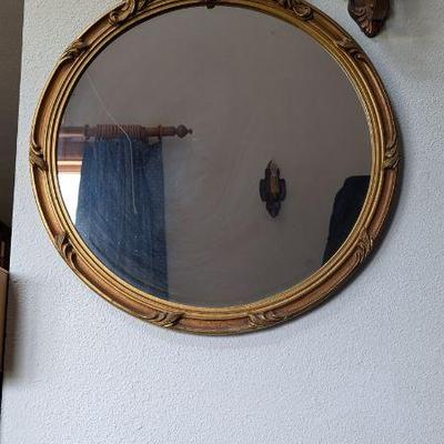 Antique Ornate Gold-Framed Round Mirror