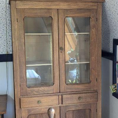 Antique Wooden Hutch with Glass Paneled Doors