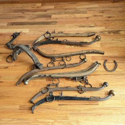 Antique Horse Hames Harness Oxen Yoke Stretchers Farm Equipment
