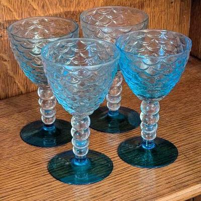 Elegant Blue Glass Goblets Set of 4