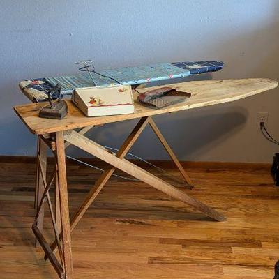 Antique Folding Wood Ironing Boards, Iron, Vintage Dust Pans