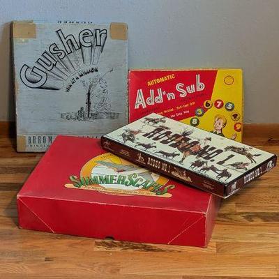 Vintage Board Games Lot - Gusher, Add 'n Sub, Summer's Day, Rodeo