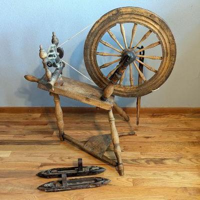 Antique Spinning Wheel and Loom Shuttles