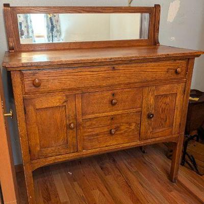 Antique Wooden Sideboard with Mirror