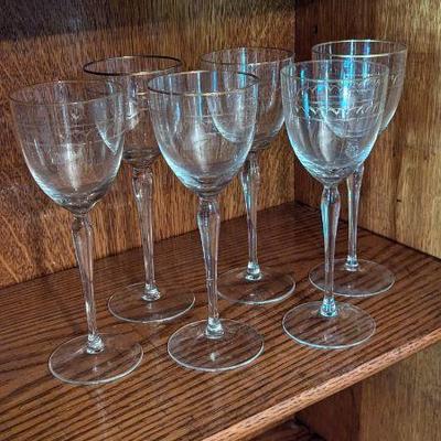 Vintage Etched Glass Goblets - Set of 6