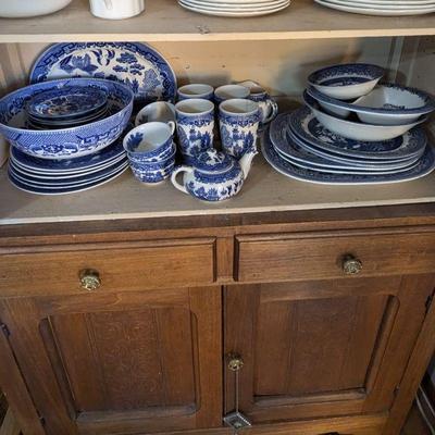 Antique Blue and White Porcelain Dinnerware Set - Churchill, Ridgways, England