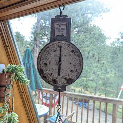 Vintage Hanging Scale with Metal Scooped Basket