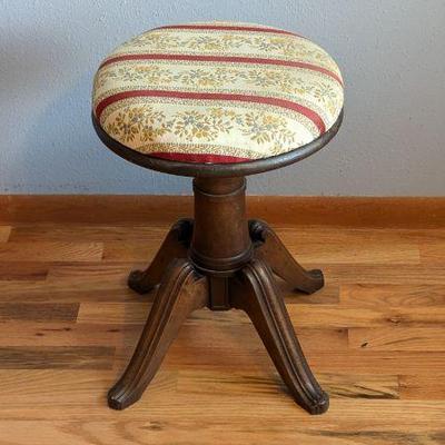 Antique Wooden Piano Stool with Upholstered Seat