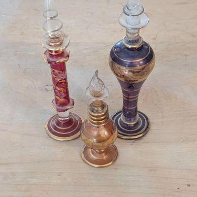 Three Vintage Egyptian Handblown Glass Perfume Bottles