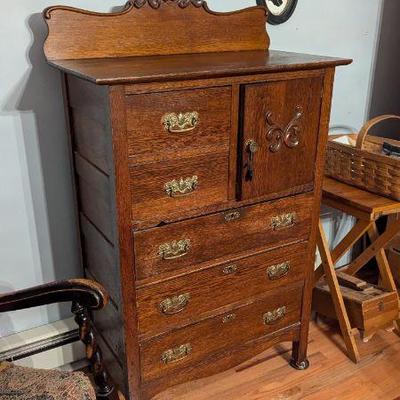Antique Wooden Dresser with Brass Handles