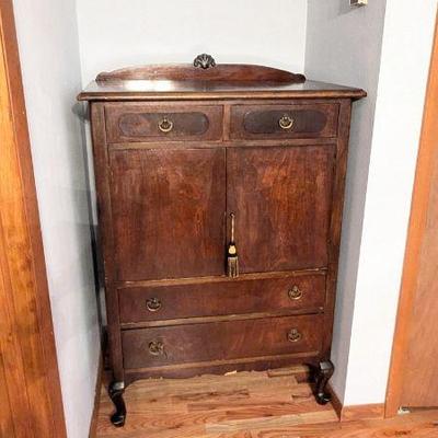 Antique Wooden Cabinet with Brass Handles