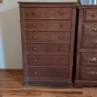 Antique Wooden Dresser with Brass Knobs