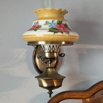 Antique Brass Wall Lamp with Floral Shade