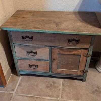 Vintage Wooden Cabinet with Drawers and Door