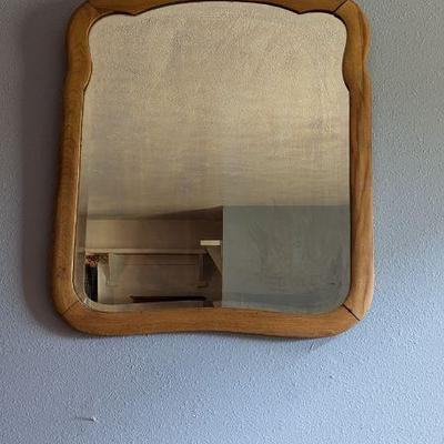 Antique Wood-Framed Mirror with Decorative Carving