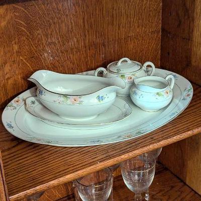 Vintage Noritake China Set - Gravy Boat, Sugar Bowl, Creamer, & Platter